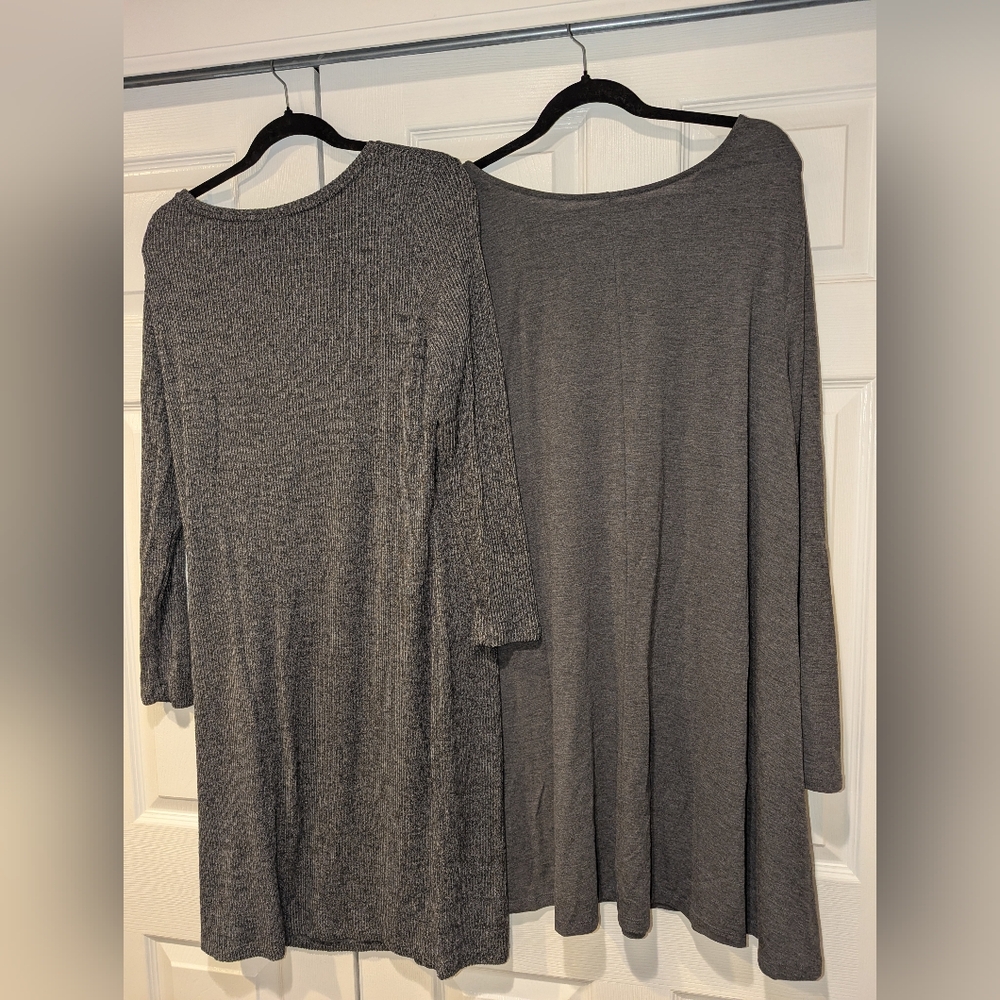 Two gray knee length long sleeved dresses, size XXL